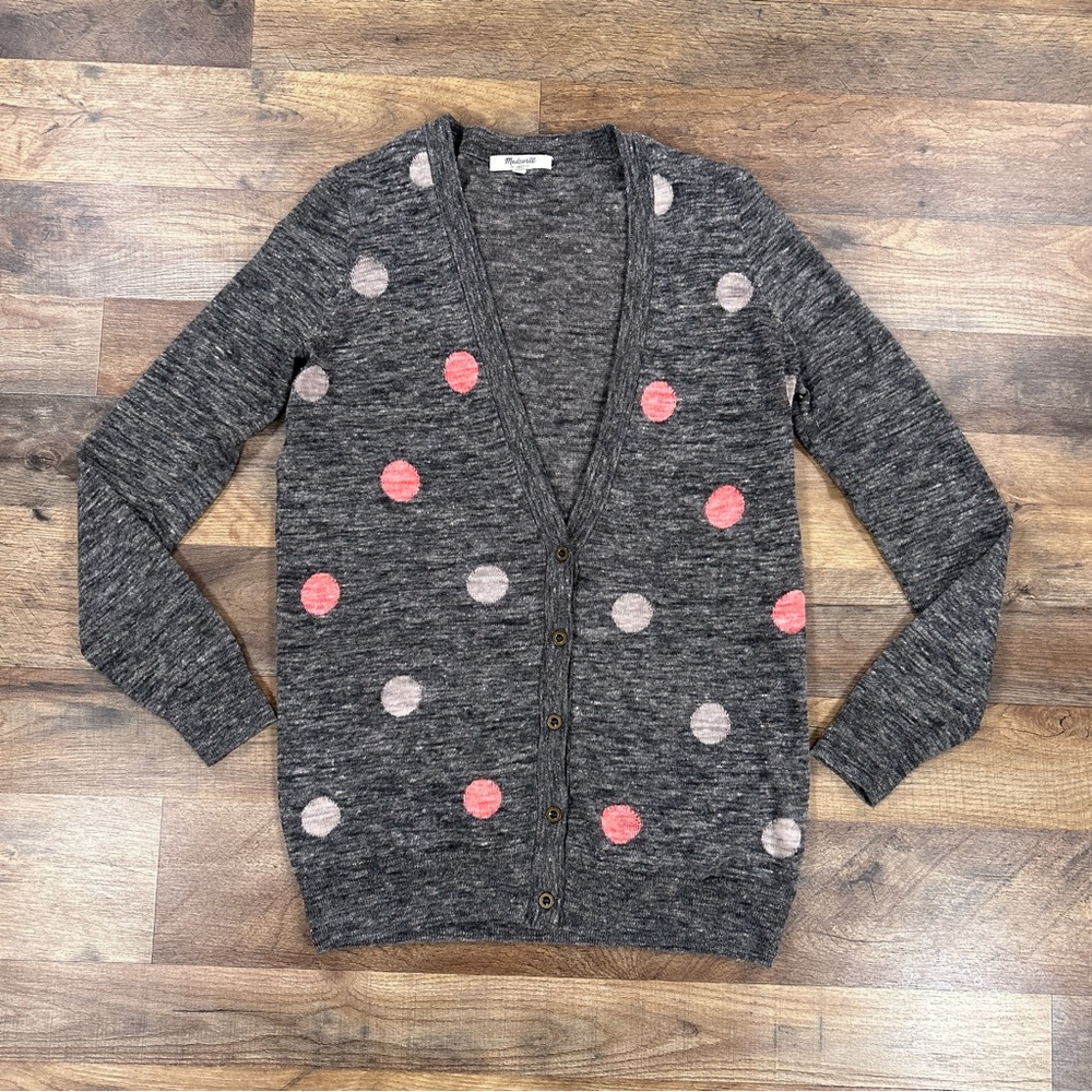 Madewell Womens Cardigan Small Gray Polka Dot Long Sleeve Button Up Sweater